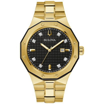 HOTBulova Men's Classic Stainless Steel 3-Hand Date Quartz Watch with Diamonds and Day Date, 44mm