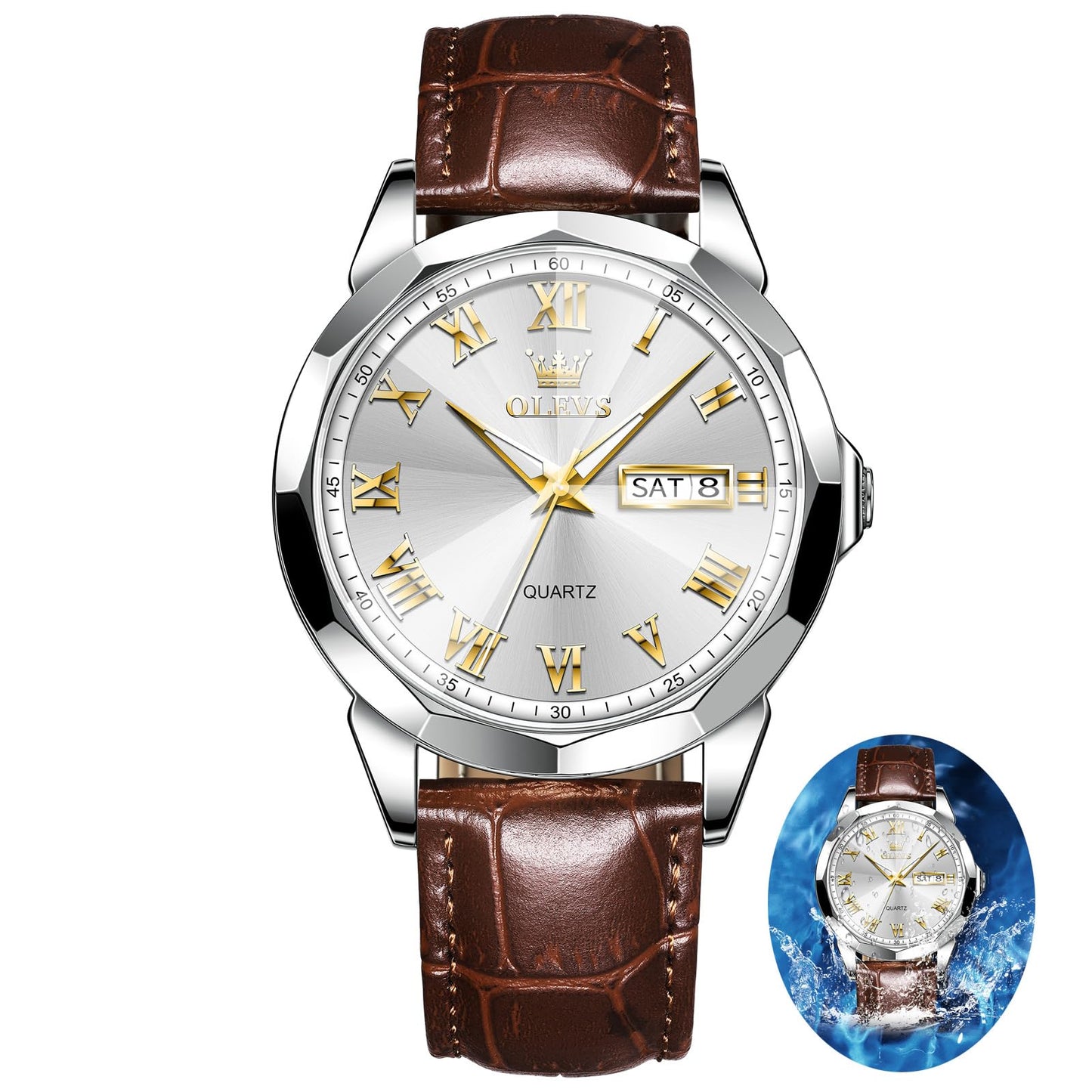 HOTOLEVS Watches for Men Case Waterproof Watches Leather Band Day Date Mens Watch Analog Quartz Chronograph Wristwatches Multi-Function Men's Watch
