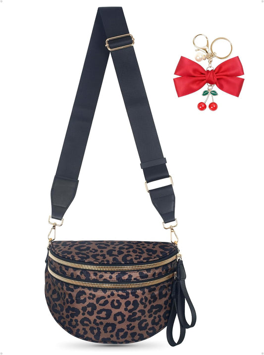 HOTBum Bag Crossbody Bag for Women | Spacious Bum Bags | Nylon Crossbody Fanny Packs | Leopard Purse Belt Wallet (Colour Bum Bag-Brown Leopard)