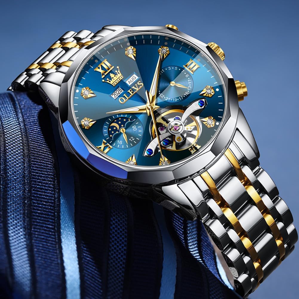 HOTOLEVS Skeleton Men Watches Automatic Business Luxury Diamond Self Winding Watch for Men Stainless Steel Calendar Wrist Watch