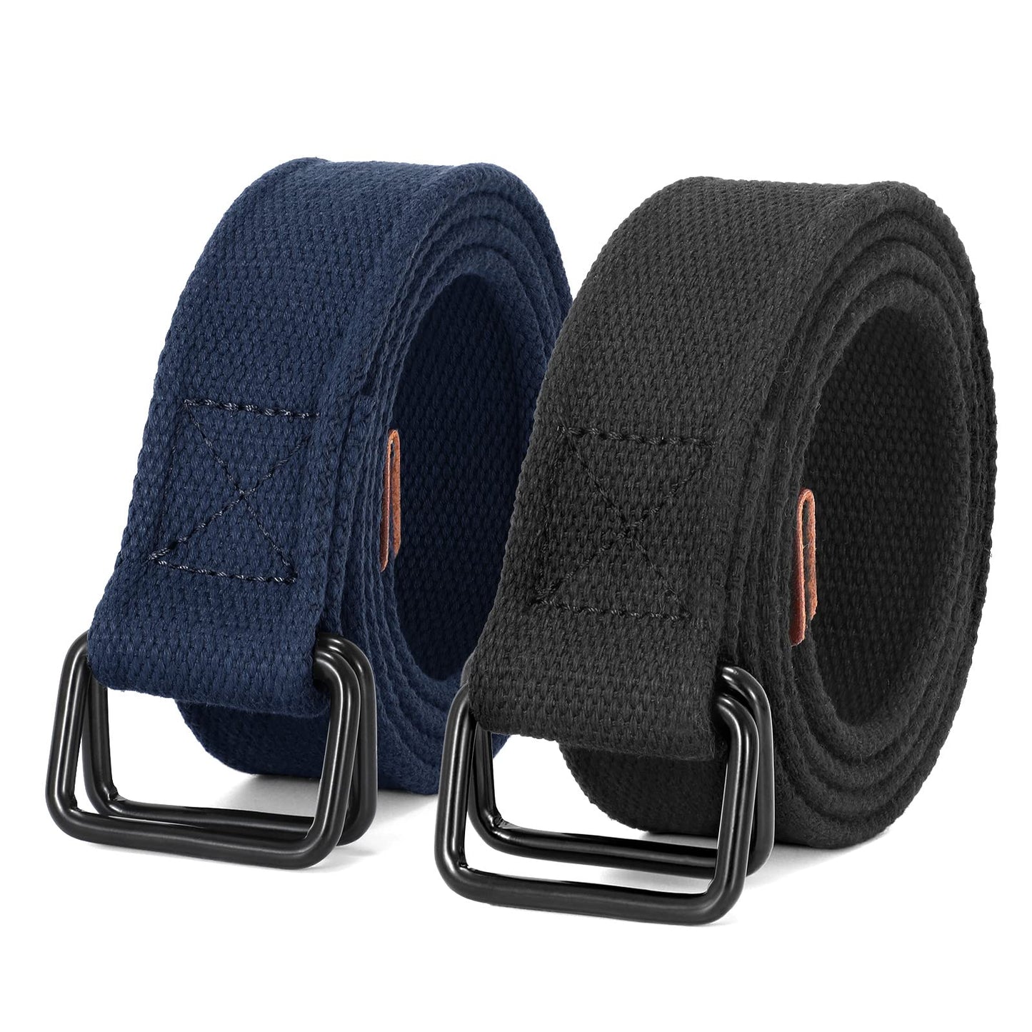HOTJASGOOD Men Canvas Fabric Belts Casual Web Cloth Belts with Black Double Ring Buckle 2 Pack