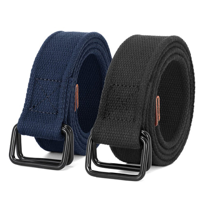 HOTJASGOOD Men Canvas Fabric Belts Casual Web Cloth Belts with Black Double Ring Buckle 2 Pack