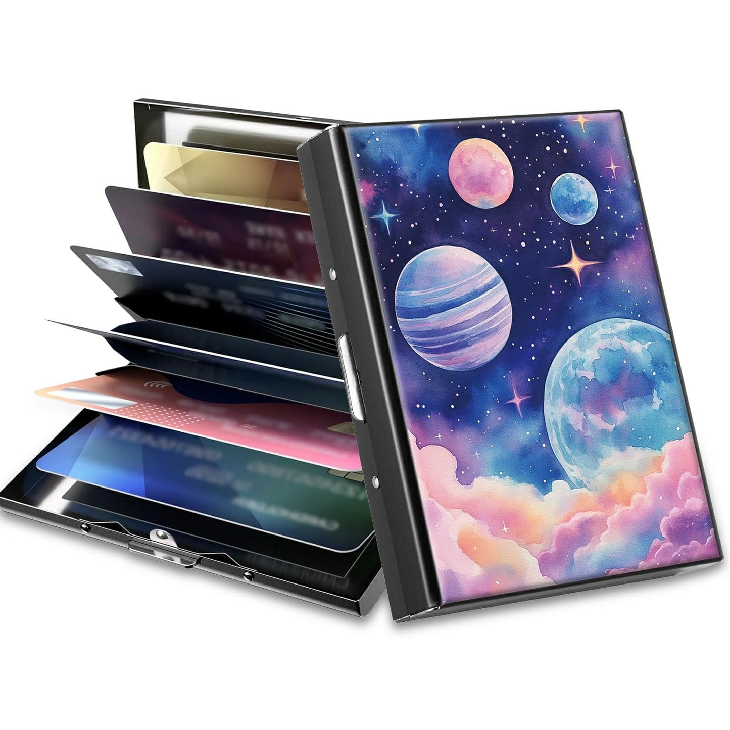 HOTCute Credit Card Holder with Zipper, Crow Skull RFID-Blocking Card Case Small Wallet for Women Men, Multi-slot Card Organizer Case Travel Accordion Wallet