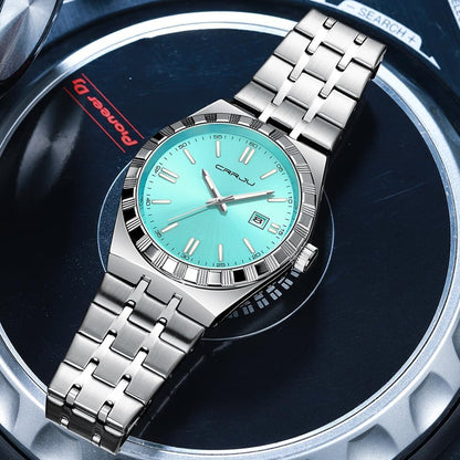 HOTCRRJU Watches for Men,Fashion Luxury Luminous Analog Quartz Wristwatches,Business Man Calendar Watches Silver
