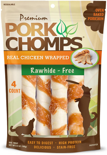 HOTPork Chomps Roasted Pork Skin Dog Chews, 6 Inch Twists, 15 Count - Long-Lasting Treats for Dogs - High Protein, Rawhide-Free, Low Fat, Healthy & Delicious Chews