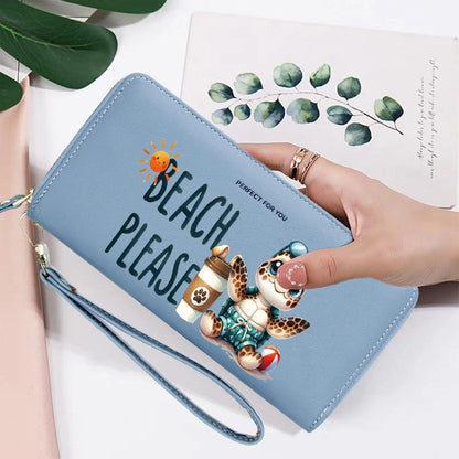 HOTKUKOO Cartoon Turtle Long Wallet for Women - RFID Blocking with Multi Card Slots, Large Capacity Wristlet Travel Purse, Cash Clutch Billfold with Zipper Coin Pocket, Gift for Ladies & Girls