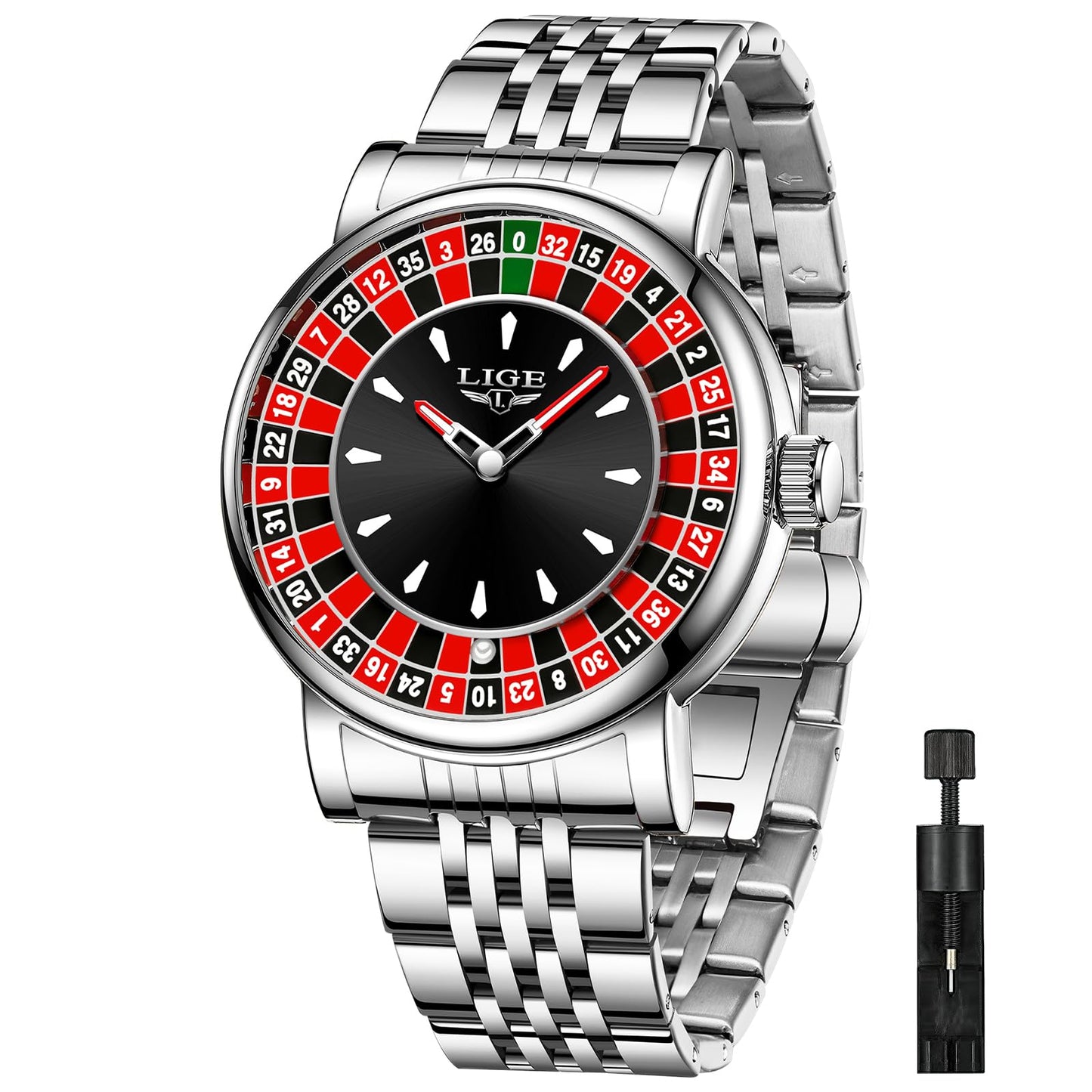 HOTMens Watches,Unique Roulette Style Quartz Analog Watch,45MM Big Face Alloy Waterproof Glowing Watch for Men,Exquisite and Durable Leather Strap,Casual Fashionable Men's Wrist Watches