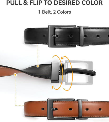 HOTCHAOREN Reversible Belt Men 1 Piece - 1.25" Leather Dress Belt - Trim to Fit for Elegant Style | 1 Belt, 2 Colors, Double-Sided Reversible, Premium Genuine Leather, Trim to Fit