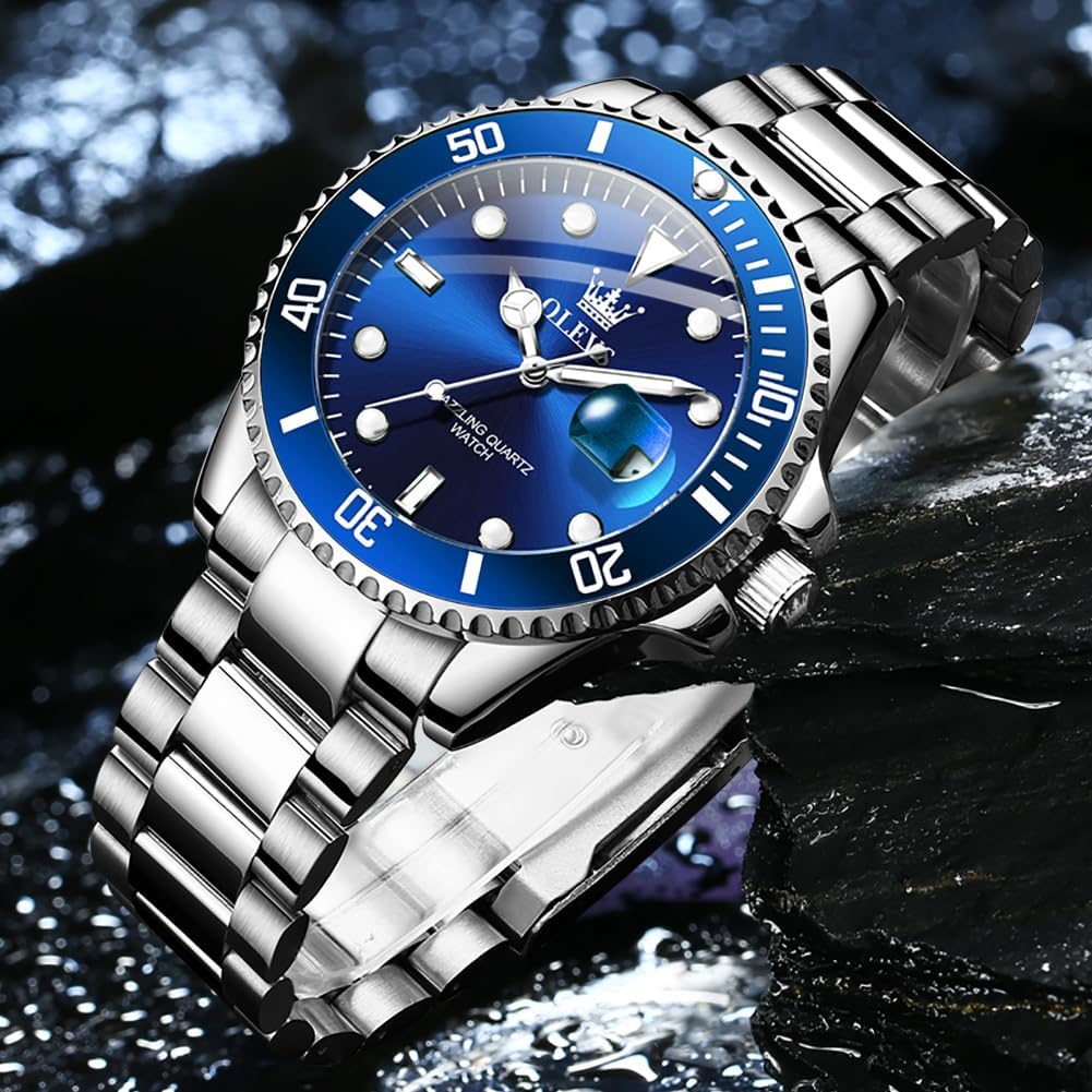 HOTOLEVS Watches Men Waterproof Luxury Big Face Mens Watch Stainless Steel Day Date Quartz Analog Dress Watches for Men Luminous Reloj para Hombres (Green/Blue/Black/Gold)