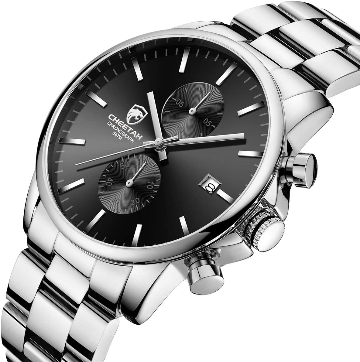 HOTGOLDEN HOUR Fashion Business Mens Watches with Stainless Steel Waterproof Chronograph Quartz Watch for Men, Auto Date
