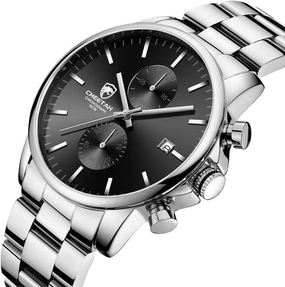 HOTGOLDEN HOUR Fashion Business Mens Watches with Stainless Steel Waterproof Chronograph Quartz Watch for Men, Auto Date