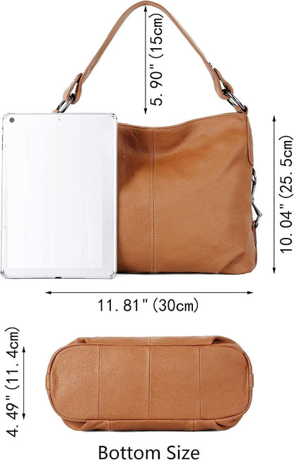 HOTYALUXE Bundle Women's Real Leather Handbags Purses and RFID Protected Card Wallets Brown 1