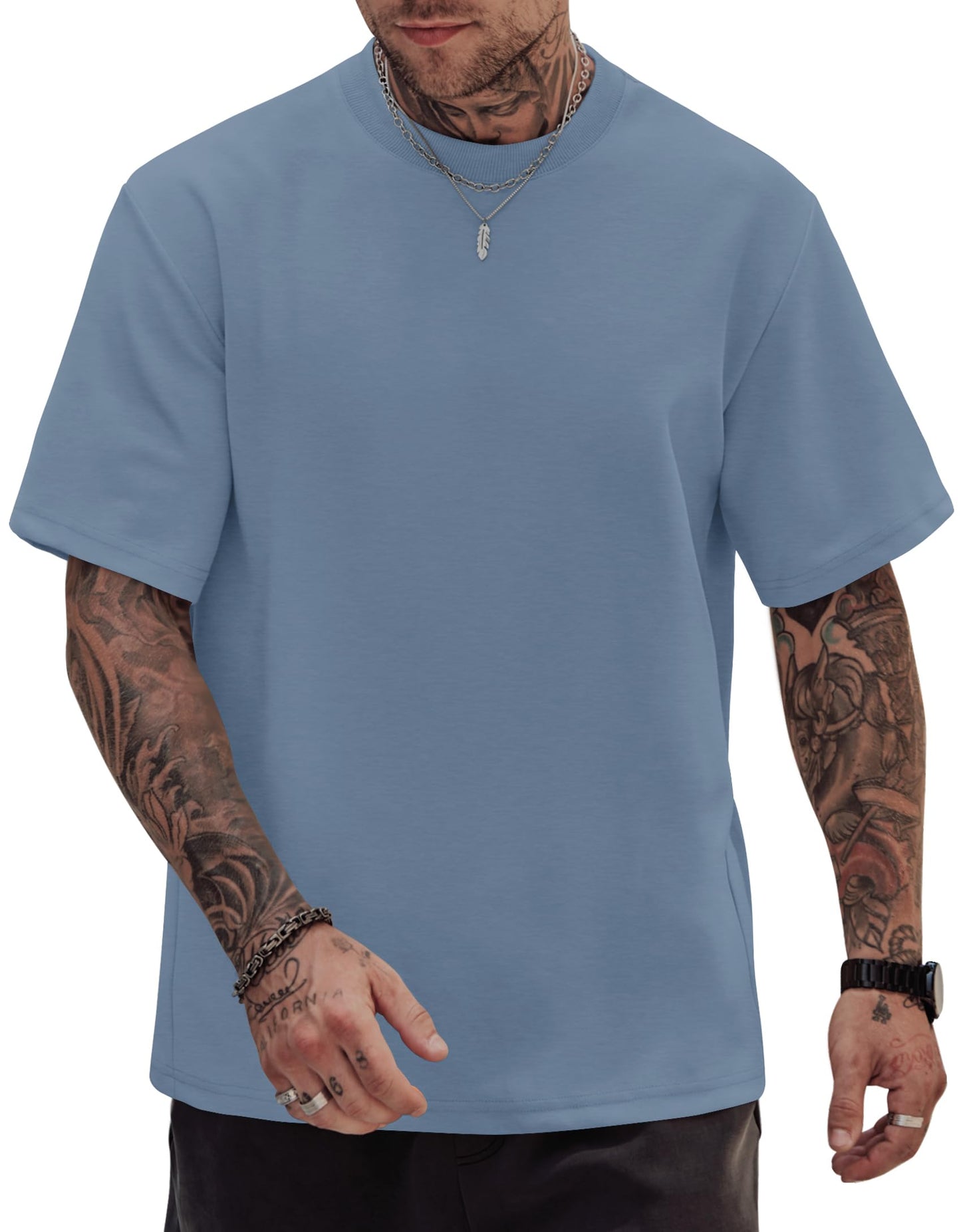 HOTHerberton Mens Oversized T-Shirts Heavyweight Cotton Stretch Fashion Thick Tee Tops (S-3XL)