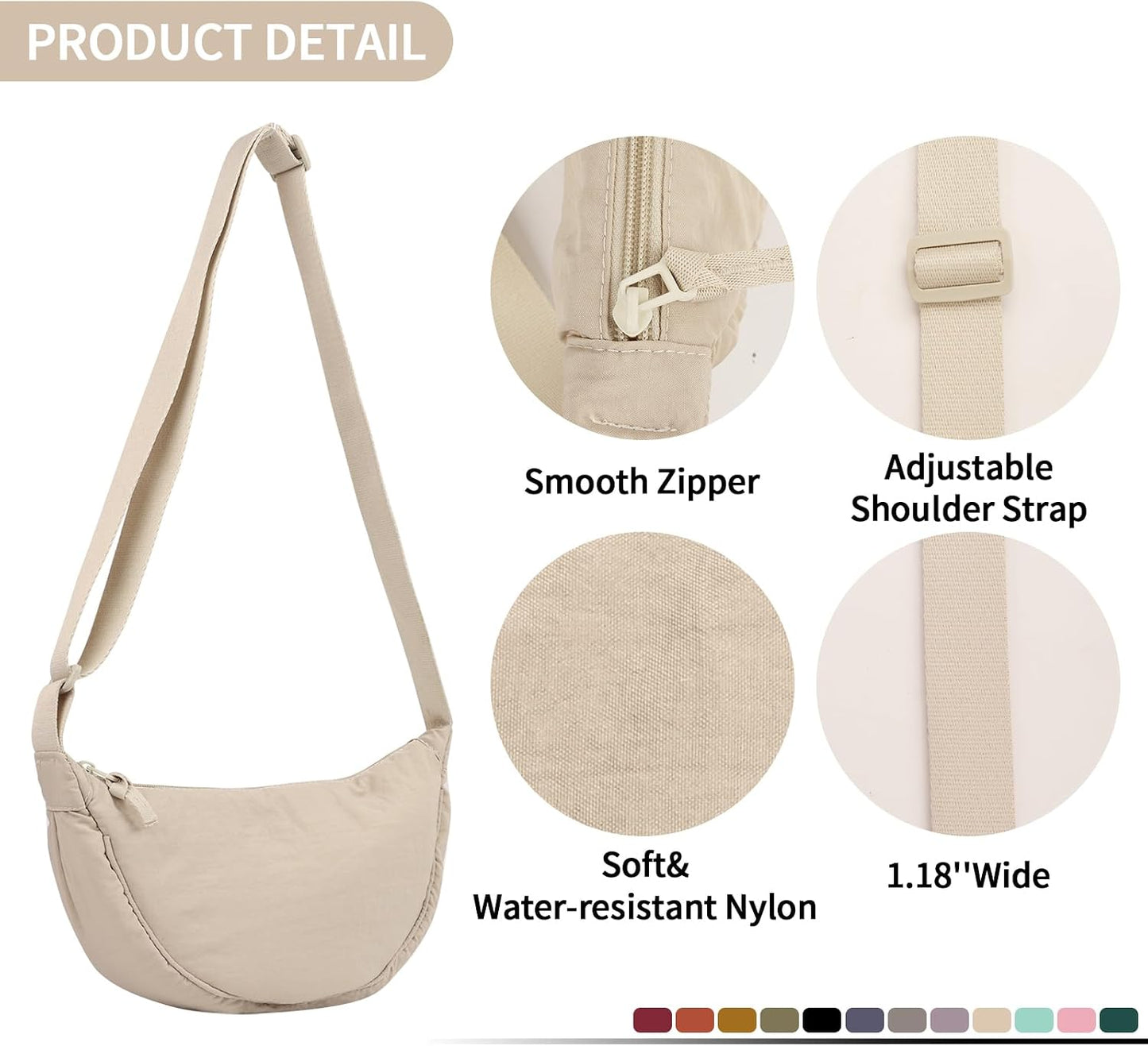HOTNylon Crescent Crossbody Bag for Women Purses Trendy Men,Small Travel Sling Bag Hobo
