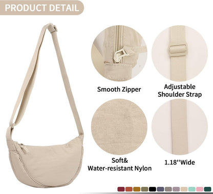 HOTNylon Crescent Crossbody Bag for Women Purses Trendy Men,Small Travel Sling Bag Hobo