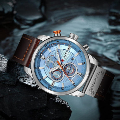 HOTFANMIS Mens Sport Military Analog Quartz Watch Chronograph Classic Casual Business Dress Waterproof Watch Multifunctional Wristwatch with Leather Strap