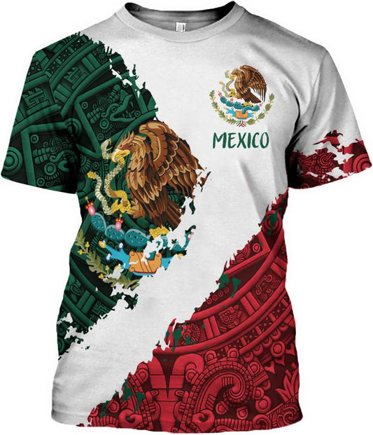 HOTFAYBA Aztec Mexican Shirts Short Sleeves Summer Mexico Shirt Mexico Jersey Unisex 3D Shirts