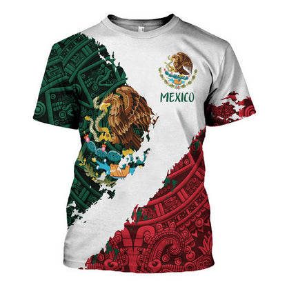 HOTFAYBA Aztec Mexican Shirts Short Sleeves Summer Mexico Shirt Mexico Jersey Unisex 3D Shirts