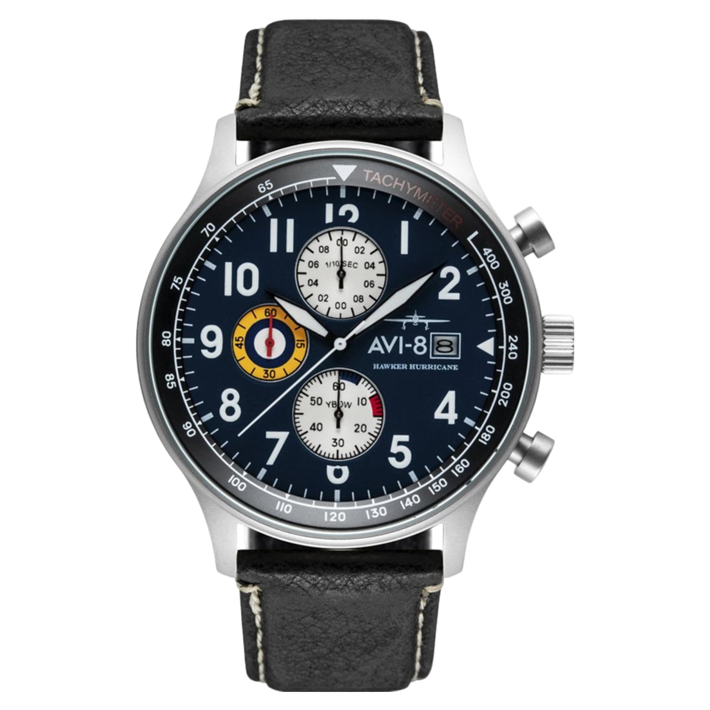 HOTAVI-8 Hawker Hurricane Men's Pilot Watch – Classic Chronograph, Japanese Quartz Movement, Stainless Steel Case, Leather Strap, AV-4011