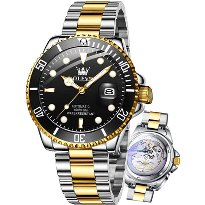HOTOLEVS Watches for Men with Date Luxury Big Face Waterproof Mens Wristwatch Analog Dress Two Tone Stainless Steel Man Watch Luminous Relojes De Hombre Calendar(Green/Blue/Black Dial