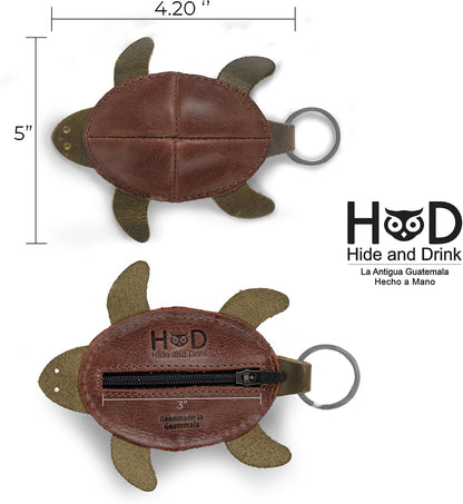 HOTHide & Drink, Rustic Leather Turtle Coin Purse/Change Pouch/Bag/Cable/SD Card Holder/USB Organizer, Handmade Includes 101 Year Warranty :: Bourbon Brown
