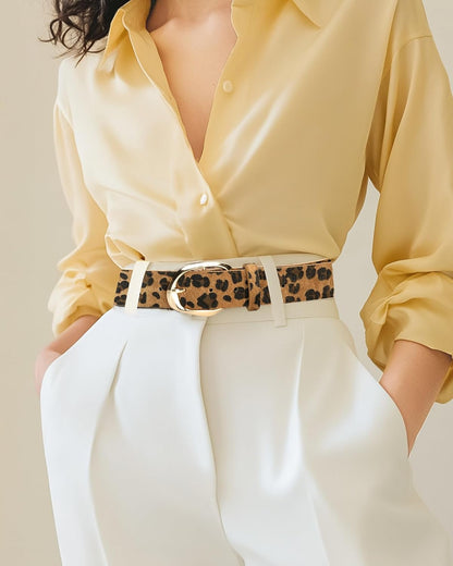HOTWomen’s Leopard Print Leather Belts for Women, Cheetah Print Belt with Gold Buckle, Width 1.46"