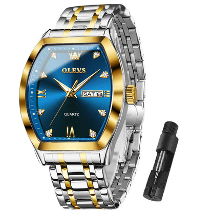 HOTOLEVS Mens Watches Luxury Business Analog Quartz Watches for Men with Stainless Steel Dress Date Waterproof Luminous Wrist Watches | Luxury Rectangle Face Tonneau Silver or Gold Stainless Steel Dress Watches for Men Roman Numerals with Black/Blue/White