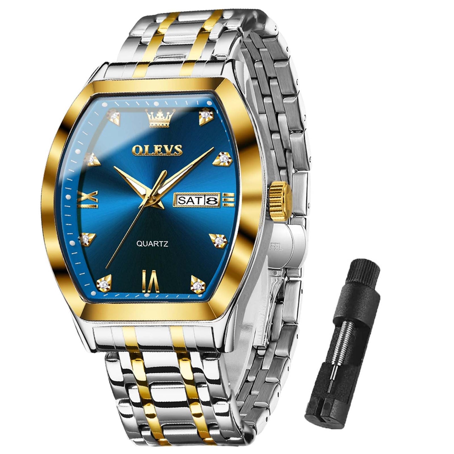 HOTOLEVS Mens Watches Luxury Business Analog Quartz Watches for Men with Stainless Steel Dress Date Waterproof Luminous Wrist Watches | Luxury Rectangle Face Tonneau Silver or Gold Stainless Steel Dress Watches for Men Roman Numerals with Black/Blue/White