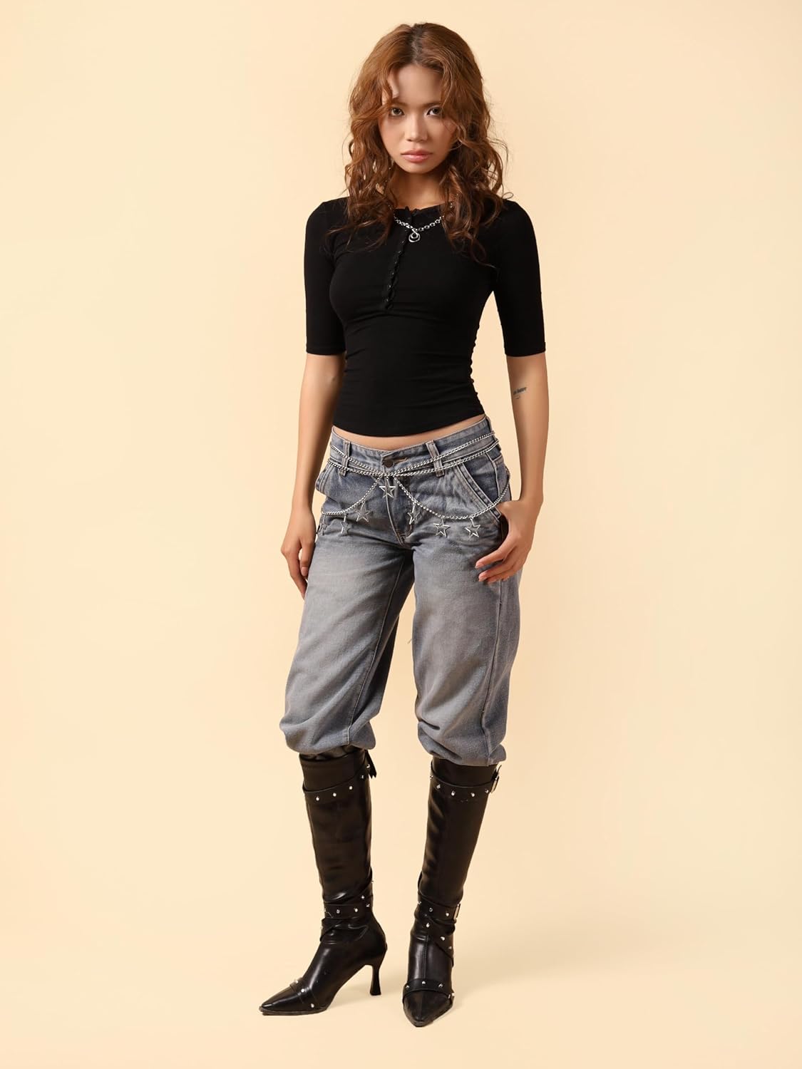 HOTGoth Y2k Star Waist Chain Belt, Punk Emo Grunge Aesthetic Body Jewelry