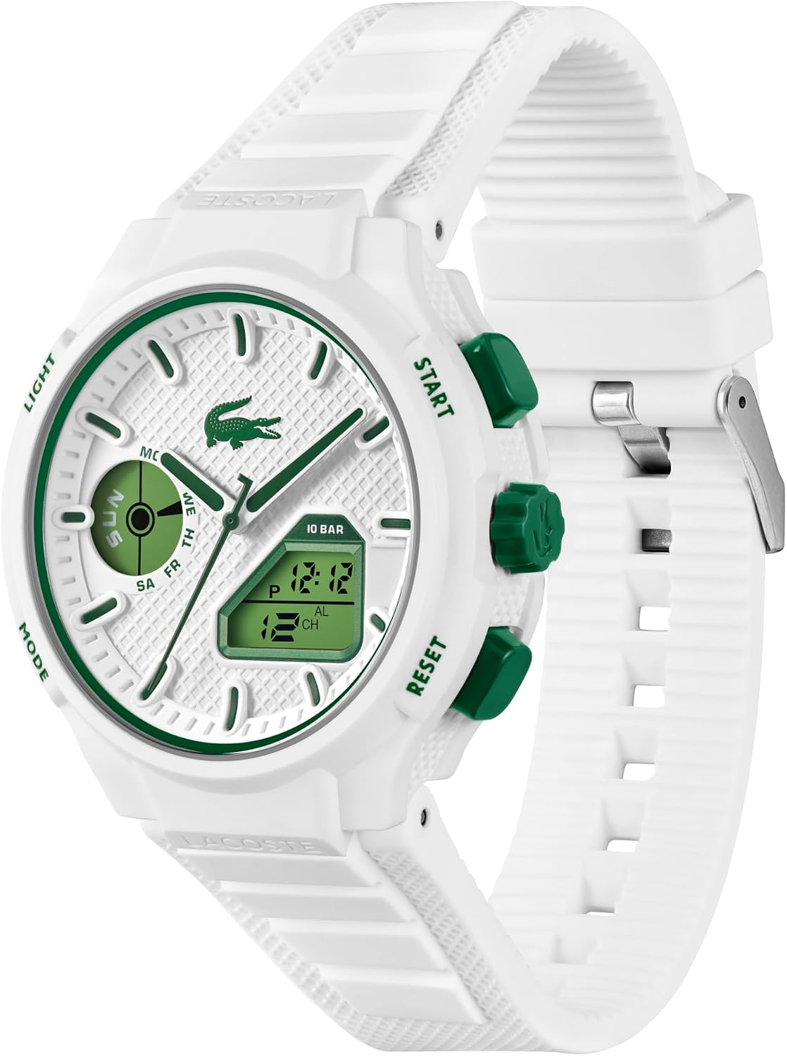 HOTLacoste LC33 Men’s Analog-Digital Quartz Watch - Silicone Strap with Crocodile Texture, TR90 Octagonal Case, Alarm, Chronograph and Calendar -Bold, Sporty Timepiece