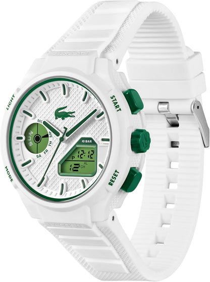 HOTLacoste LC33 Men’s Analog-Digital Quartz Watch - Silicone Strap with Crocodile Texture, TR90 Octagonal Case, Alarm, Chronograph and Calendar -Bold, Sporty Timepiece
