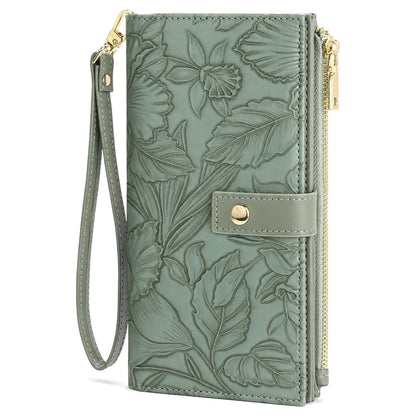 HOTFALAN MULE Wallets for Women RFID Blocking Vegan Leather wristlet wallet | Trifold Clutch Large Capacity Credit Card Holder Travel Purse Wristlet Wallets Ladies Purse with 2 ID Windows