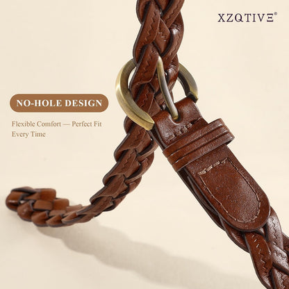 HOTXZQTIVE 2 Pieces Women's Braided Leather Belts Casual 0.9" Skinny Woven Belt for Jean Pant