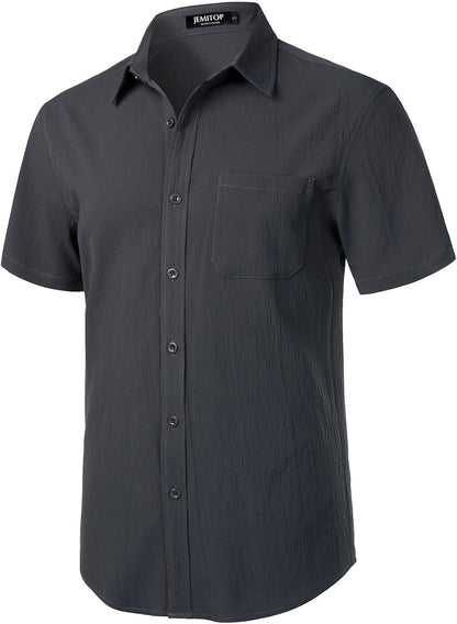 HOTJEMITOP Mens Stretch Wrinkle Free Texture Shirts | Lightweight, Summer, Beach, Stylish, Button Down, Short Sleeve, Casual, Vacation