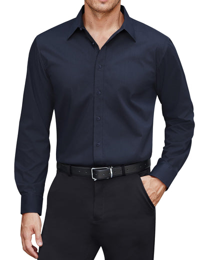 HOTJ.VER Men's Dress Shirts Stretch Stain Shield Long Sleeve Solid Formal Shirt Business Casual Button Down Shirts