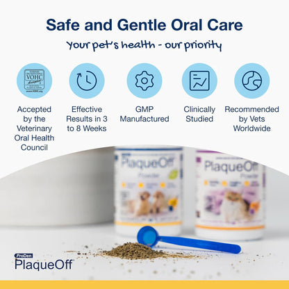 HOTProDen PlaqueOff Powder for Dogs - Dog Tartar and Plaque Remover - 60g | VOHC Accepted Dental Powder for Pet Oral Care - Supports Fresher Breath and Dental Hygiene - 100% Natural Kelp Formula