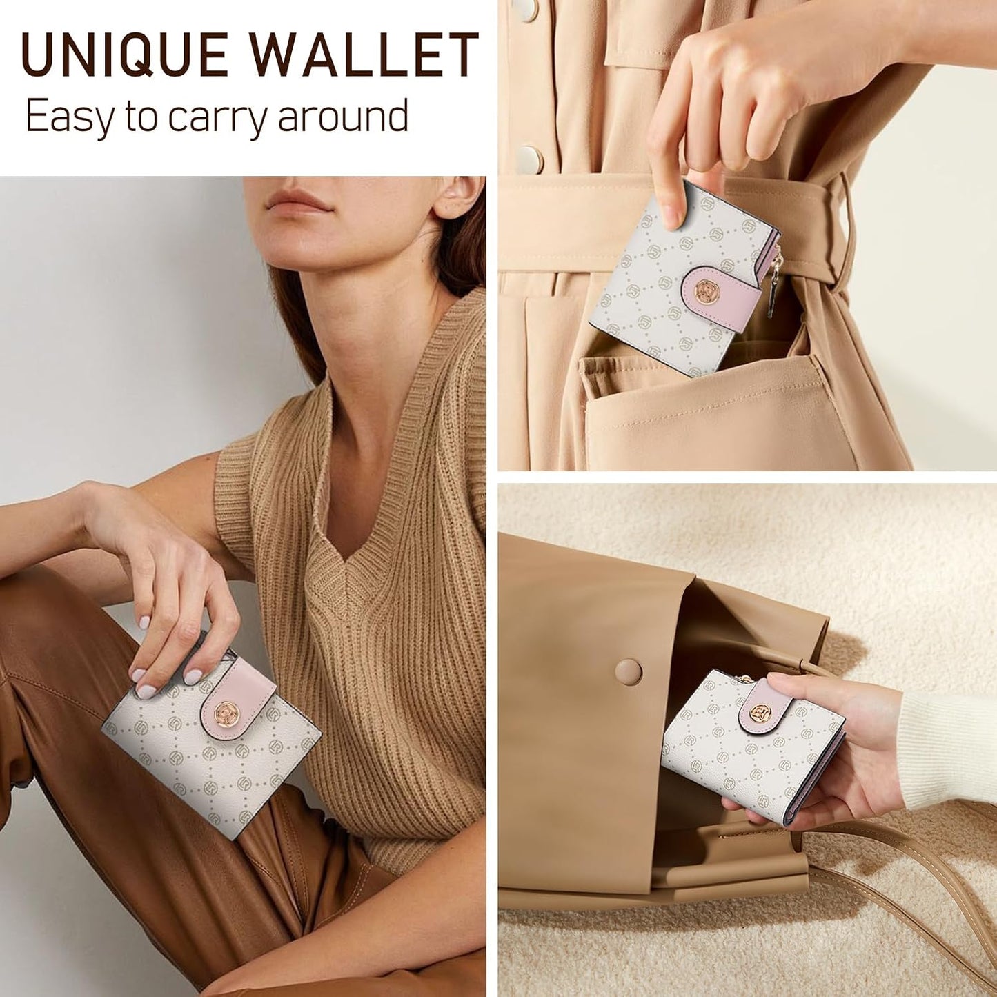 HOTLAORENTOU Small Wallet for Women Soft Leather RFID Blocking Bifold Zipper Pocket Wallet Card Case Purse with ID Window