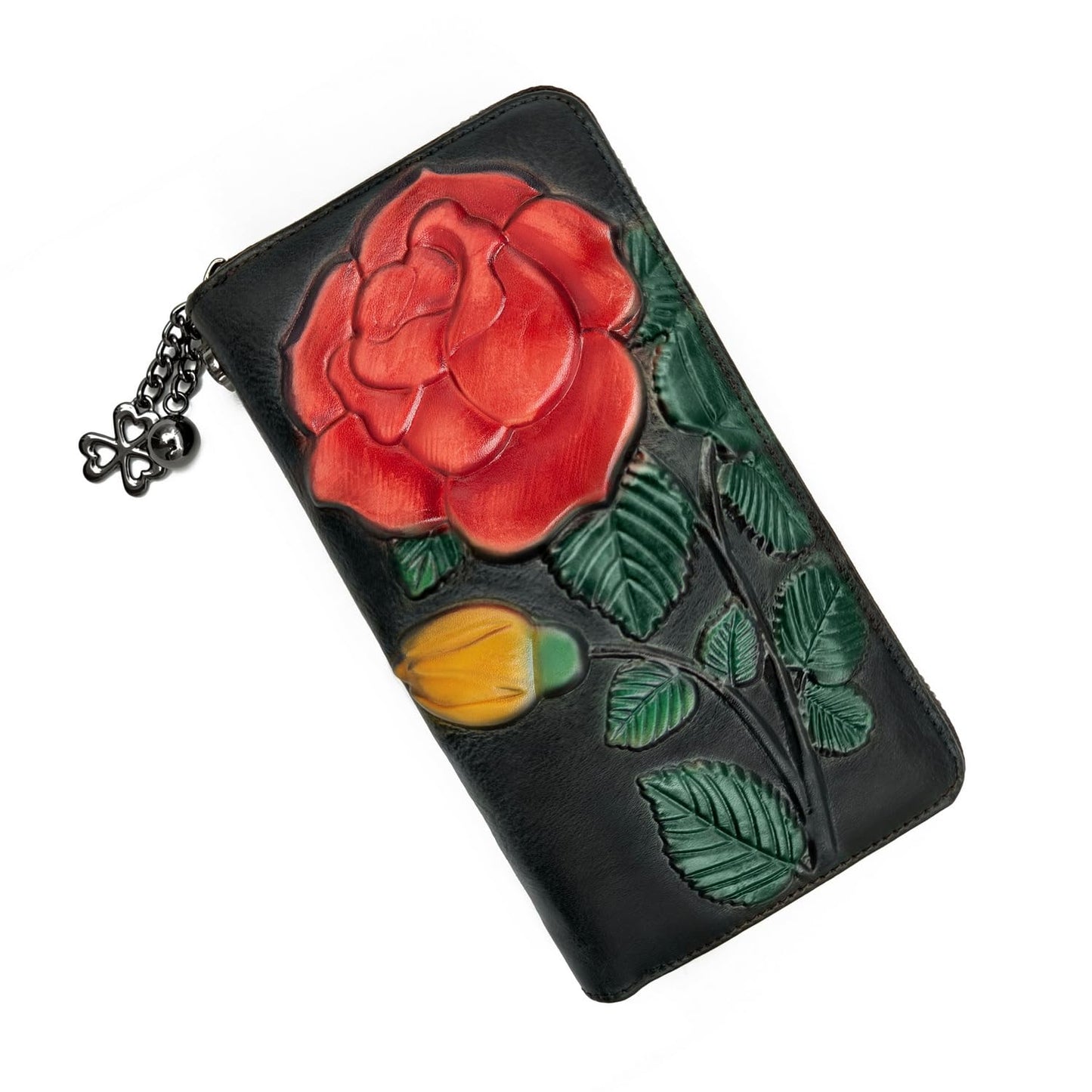 HOTWallet Genuine Leather for Women - with RFID Blocking Card checkbook ID Slot Large Capacity Vintage style (flower brown)
