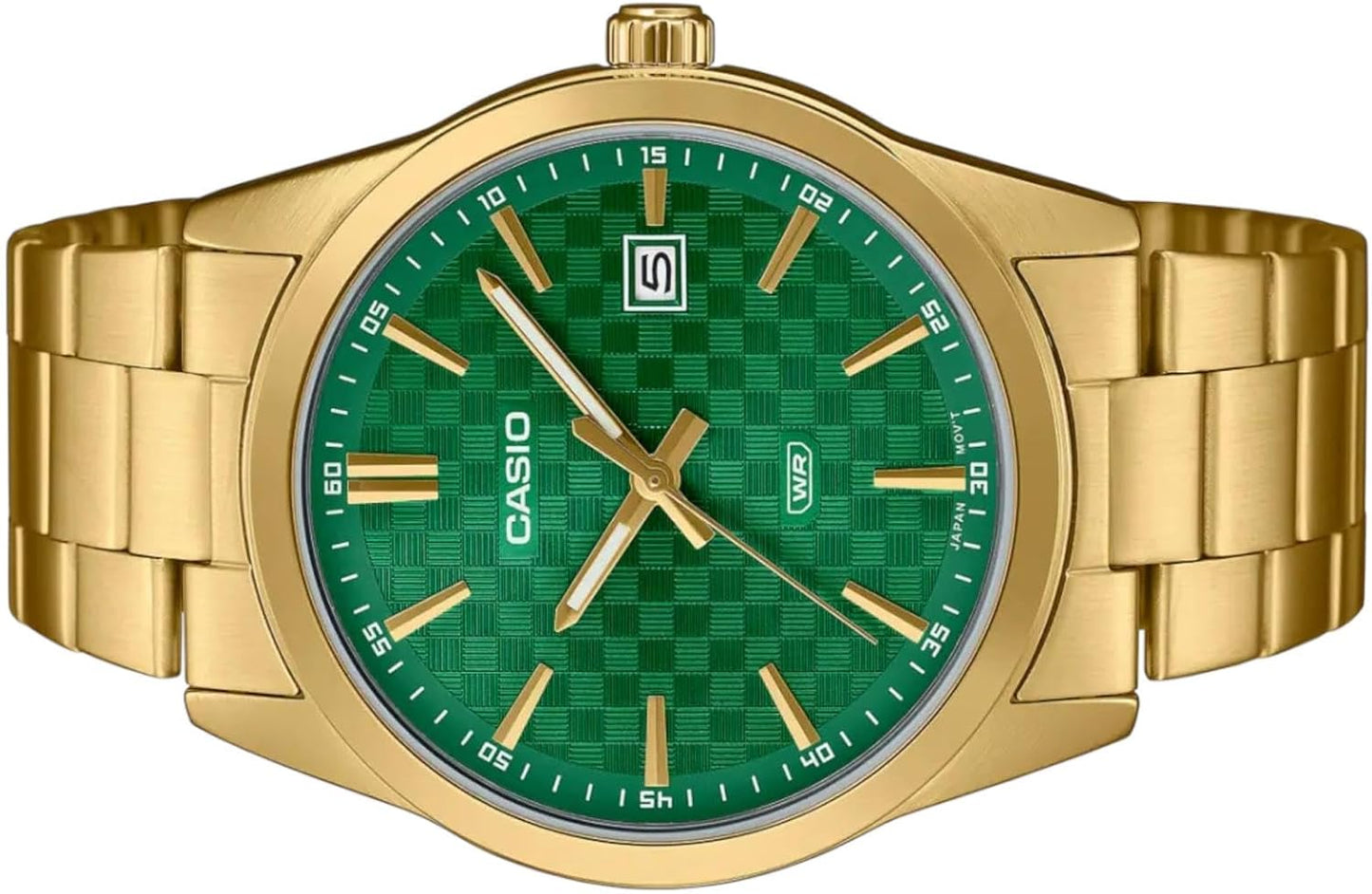 HOTCasio MTP-VD03G-3A Men's Standard Gold Tone Stanless Steel Green Dial 3-Hand Analog Watch