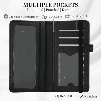 HOTCheck Book Cover for Personal Checkbook Cute Cat Pattern Design PU Leather Checkbook Cover for Men Women with Card Slots & Pen Holder and Elastic Strap for Duplicate Checks