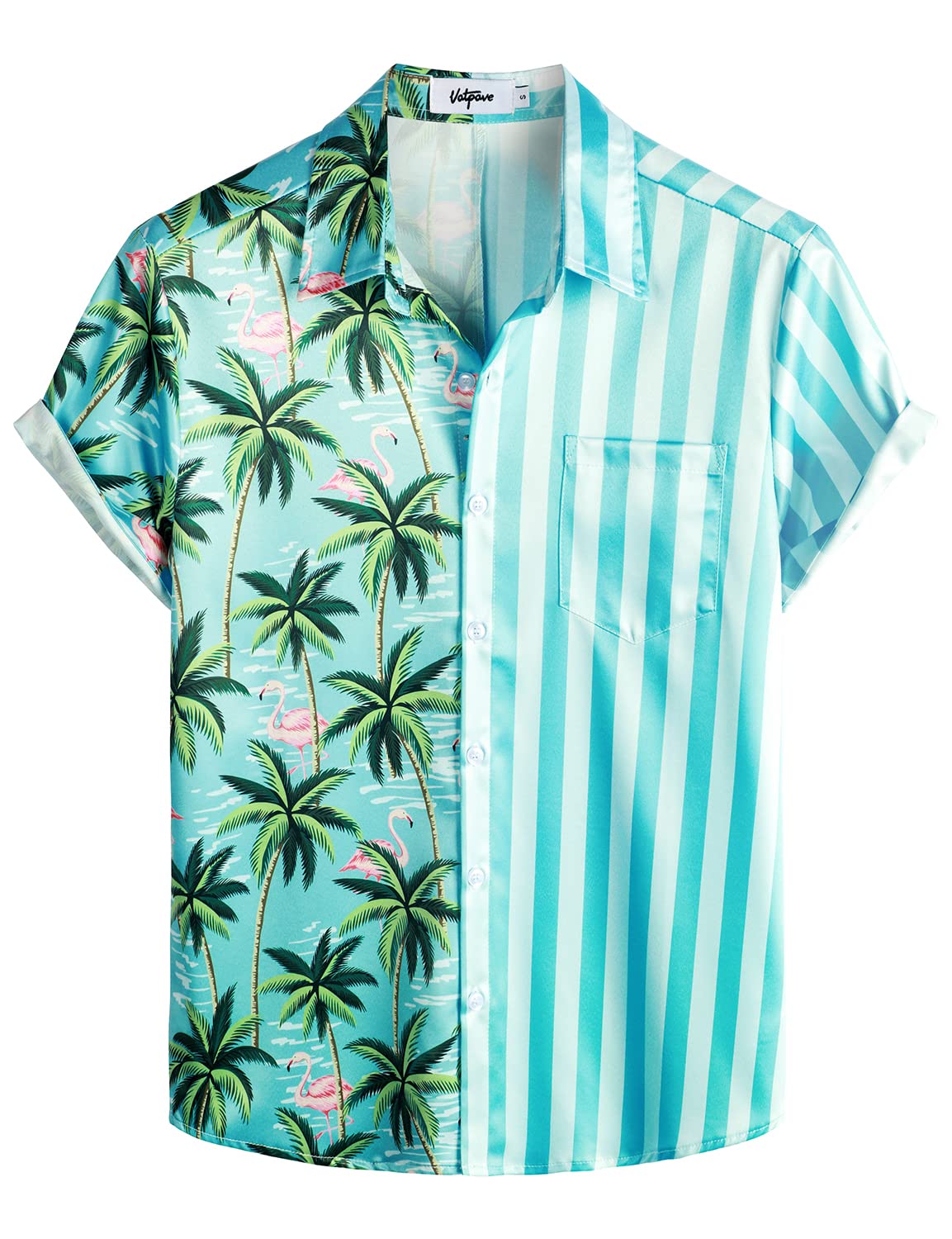 HOTVATPAVE Mens Hawaiian Flamingo Shirt Casual Tropical Summer Beach Shirts | Animal Print, Button Down Short Sleeve, Stylish, Untucked, Vacation, Floral, Cruise, Date, Party, Rave, Concert, Pocket