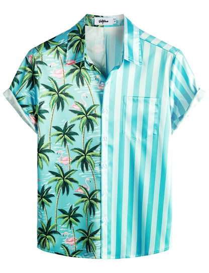 HOTVATPAVE Mens Hawaiian Flamingo Shirt Casual Tropical Summer Beach Shirts | Animal Print, Button Down Short Sleeve, Stylish, Untucked, Vacation, Floral, Cruise, Date, Party, Rave, Concert, Pocket