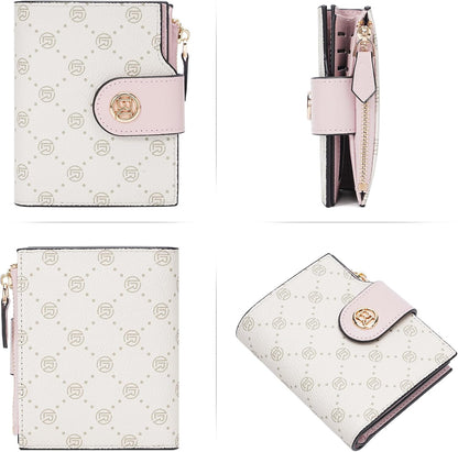 HOTLAORENTOU Small Wallet for Women Soft Leather RFID Blocking Bifold Zipper Pocket Wallet Card Case Purse with ID Window