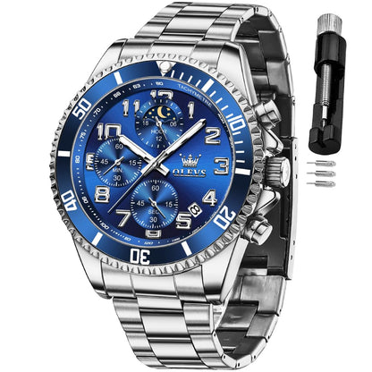 HOTOLEVS Mens Watches Chronograph Luxury Dress Moon Phase Two Tone Stainless Steel Waterproof Luminous Business Calendar Wrist Watch