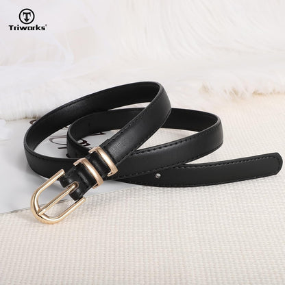 HOTTRIWORKS 2 Pack Women Skinny Leather Belts for Jeans Pants Thin Faux Leather Belt with Gold Buckle