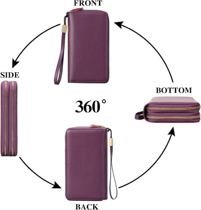 HOTSENDEFN Leather Women Wallet RFID Blocking Zipper Around Phone Holder Clutch Wristlet Large Capacity