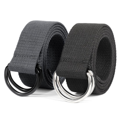 HOTJASGOOD Men Canvas Belt Web Fabric Casual Belt with Black Double D-ring 1 1/2" Wide Set of 2