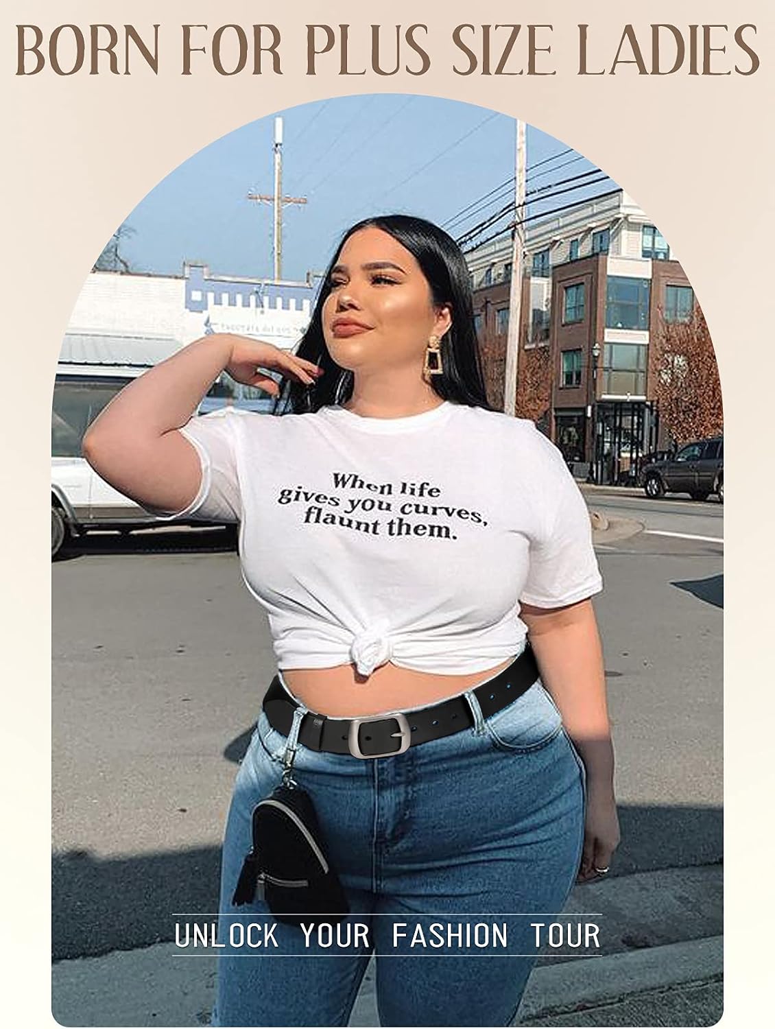 HOTJASGOOD Plus Size Women Leather Belt Black Casual Waist Belt for Jeans Pants with Metal Pin Buckle