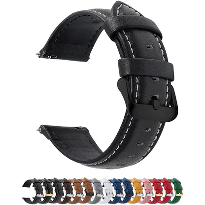 HOTFullmosa 19mm Quick Release Leather Watch Band | Traditional Smartwatch Replacement Strap for Women Men Formal Daily Commute, Black&Silver Buckle