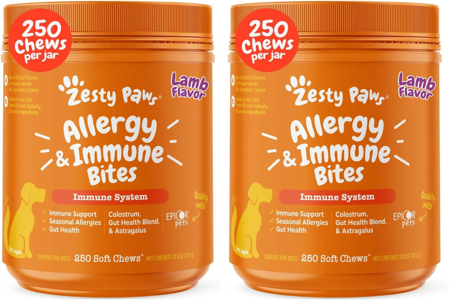 HOTZesty Paws Dog Allergy Relief Chews, Dog Probiotics for Itchy Skin and Ears, Salmon, 90ct